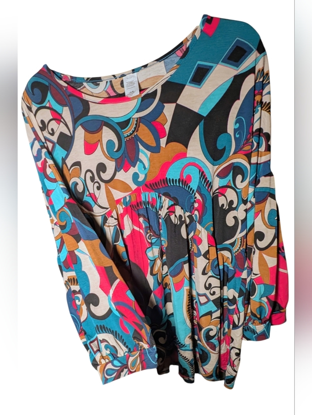 SOL R.H.R NEW Retro Psychedelic Colorful Paisley Print Tunic Dress Sz 2X - Picture 2 of 4
